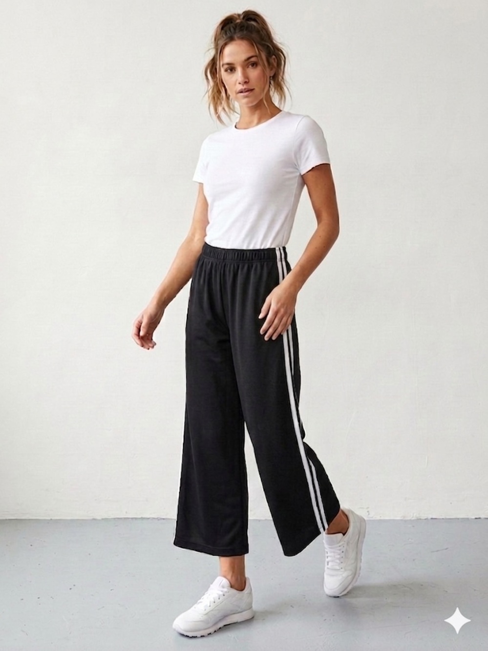 Prospirit Black Track Pants with White Side Stripes